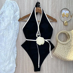 Floral One Piece Swimsuit 2024 New Halter Bandage Swimwear Women Swimsuit Bathing Suit Beachwear Monokini Female Swimming Suits