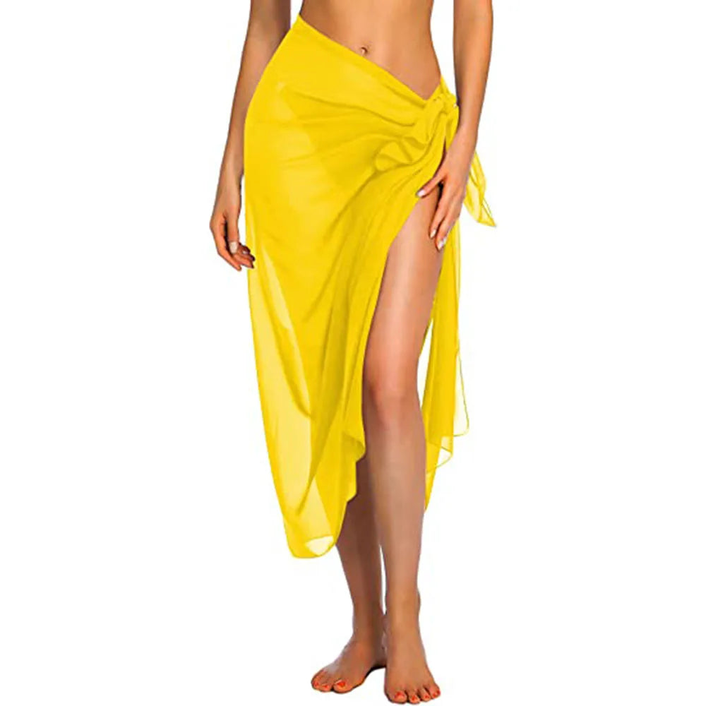 Womens Beach Long&Short Short Skirt Sarong Swimsuit Coverups Summer Bikini Wrap Sheer Scarf for Swimwear Cover-ups