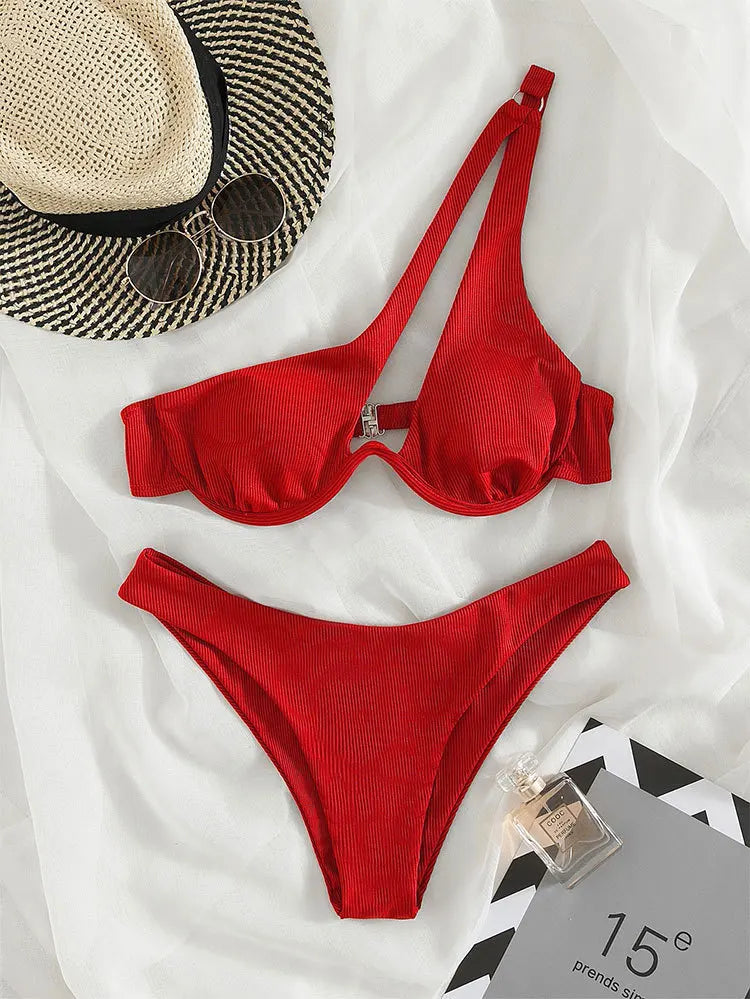 Sexy Bikinis Swimsuits Cut Out Women's Swimwear 2023 One Shoulder Biquini High Cut Bathing Suits Push Up Beach Bikini Set