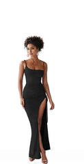 Maxikleid mit One-Shoulder-Träger und hohem Schlitz
