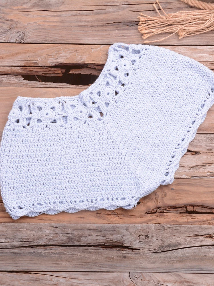 Bikini 2022 knitting Swimsuit Crochet Bikini Bohemia Style Off Shoulder High Neck Bathing Beach Bikinis Handmade Crochet Bikini