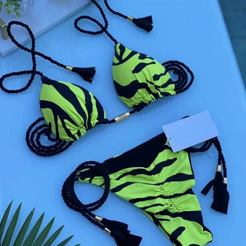 Sexy Swimsuit Women Triangle Bikinis Set Thong Bandage Swimsuits Solid Color Bath Suit Two Piece String Swimear Beach Wear