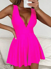 Deep V Neck Swimsuit 2024 Women One Piece Backless Swimwear Solid Beach Skirt Summer Female Bathers Bathing Swimming Bodysuit