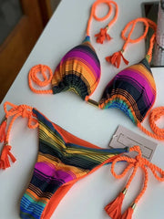 Women's Rope Swimwear Strap Split Bikini Printed Triangle Swimsuit