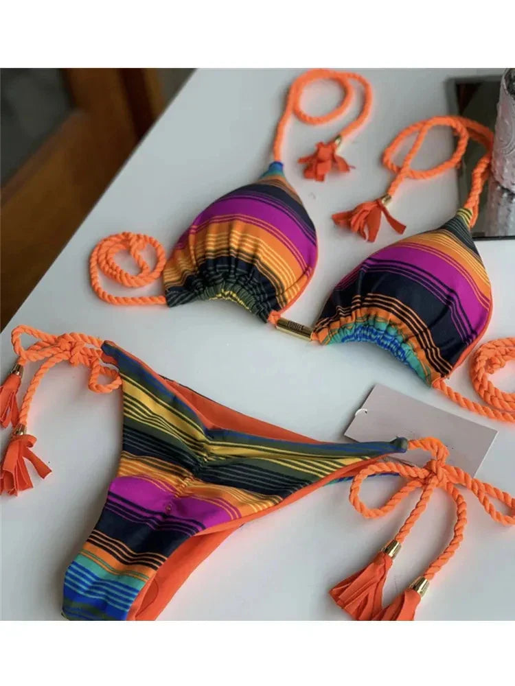 Sexy Swimsuit Women Triangle Bikinis Set Thong Bandage Swimsuits Solid Color Bath Suit Two Piece String Swimear Beach Wear