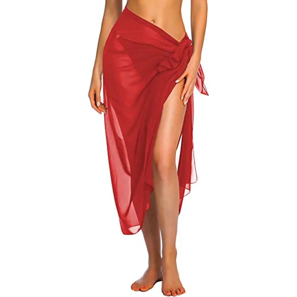 Womens Beach Long&Short Short Skirt Sarong Swimsuit Coverups Summer Bikini Wrap Sheer Scarf for Swimwear Cover-ups