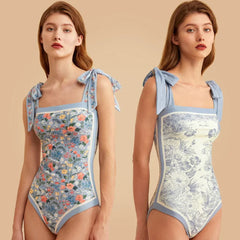 New Vintage Printed Double-sided Wear Swimming Bathing Suit Women Bandage Sexy One Piece Swimsuit Beachwear Swimwear Woman