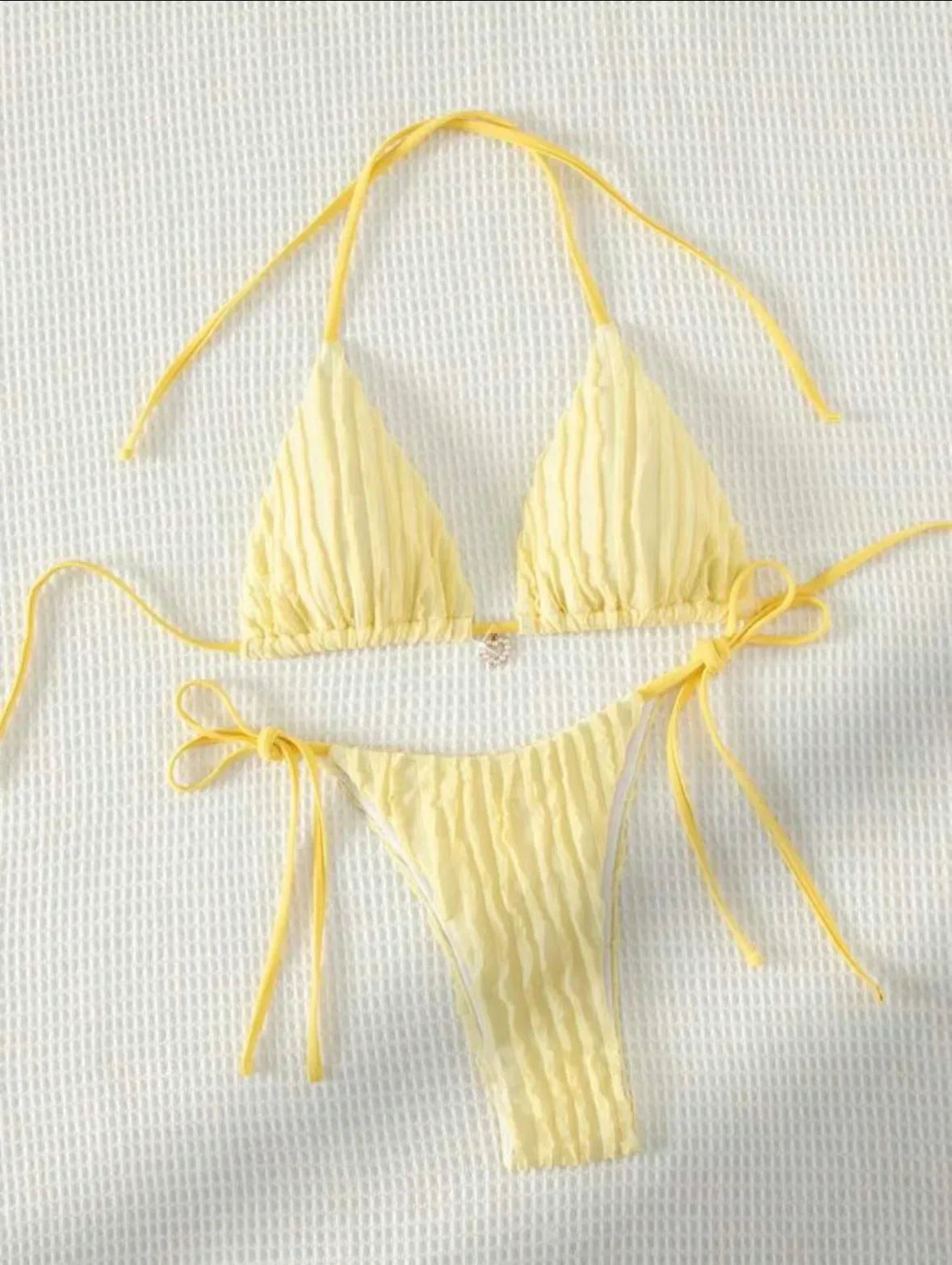 Women yellow micro mini string bikini sets two pieces tie halter thong swimsuit Swimwear bathing suit beach outfits biquini