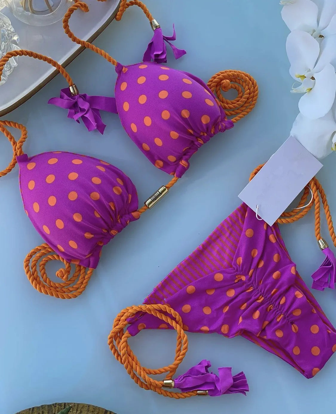 Women's Rope Swimwear Strap Split Bikini Printed Triangle Swimsuit