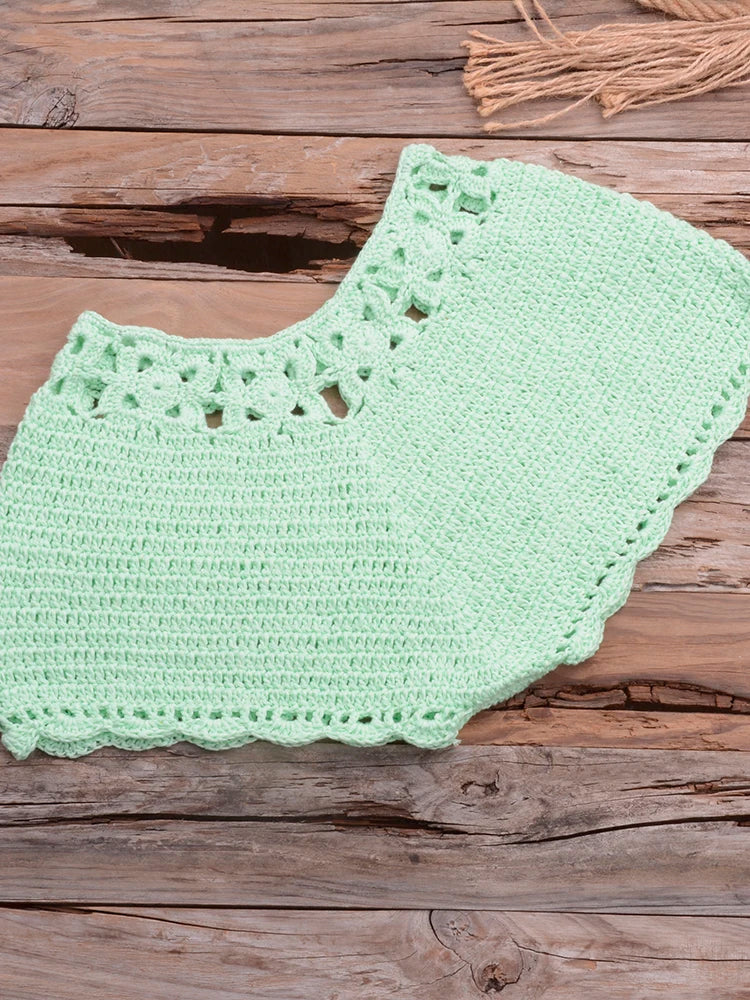 Bikini 2022 knitting Swimsuit Crochet Bikini Bohemia Style Off Shoulder High Neck Bathing Beach Bikinis Handmade Crochet Bikini
