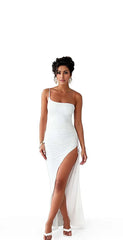 Maxikleid mit One-Shoulder-Träger und hohem Schlitz