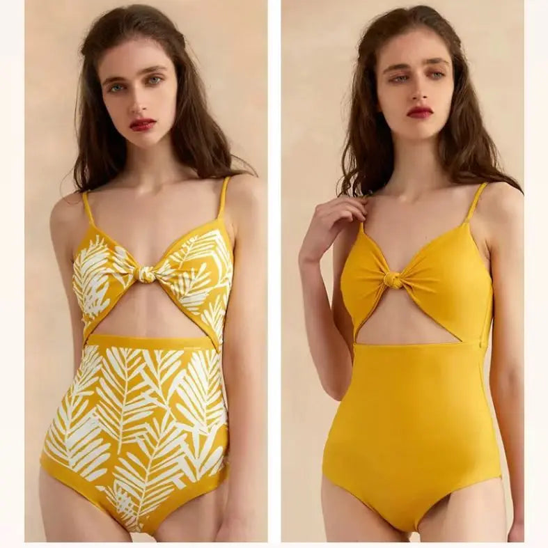 New Vintage Printed Double-sided Wear Swimming Bathing Suit Women Bandage Sexy One Piece Swimsuit Beachwear Swimwear Woman