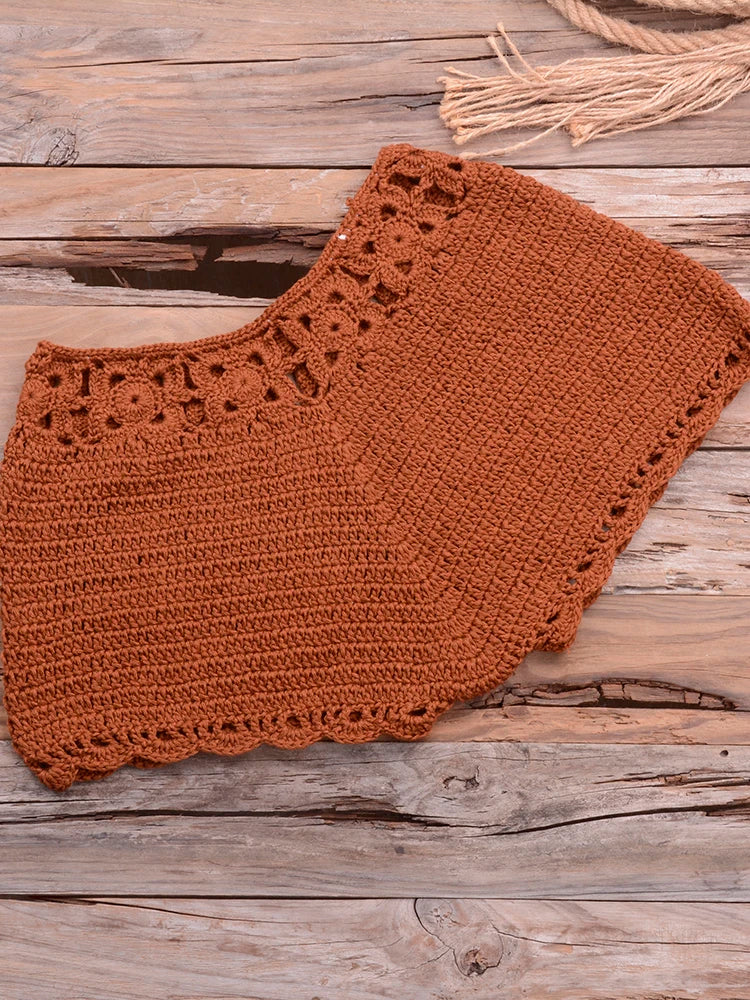 Bikini 2022 knitting Swimsuit Crochet Bikini Bohemia Style Off Shoulder High Neck Bathing Beach Bikinis Handmade Crochet Bikini