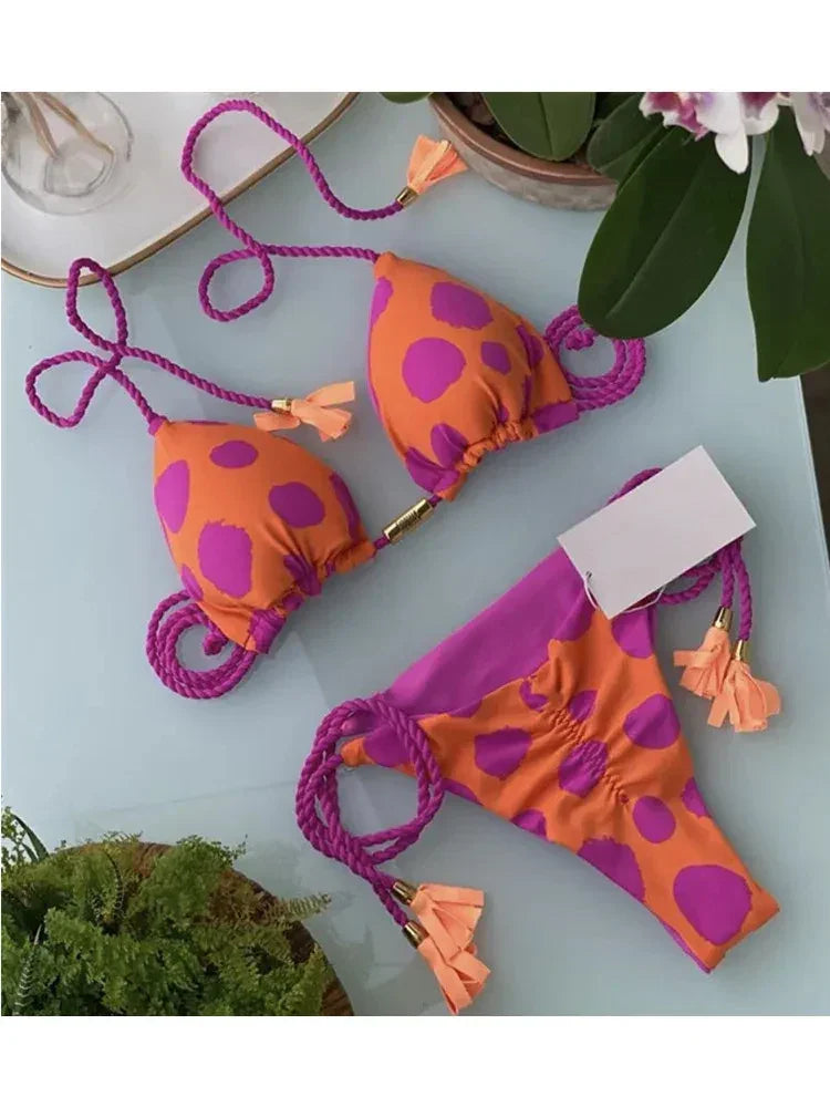 Sexy Swimsuit Women Triangle Bikinis Set Thong Bandage Swimsuits Solid Color Bath Suit Two Piece String Swimear Beach Wear