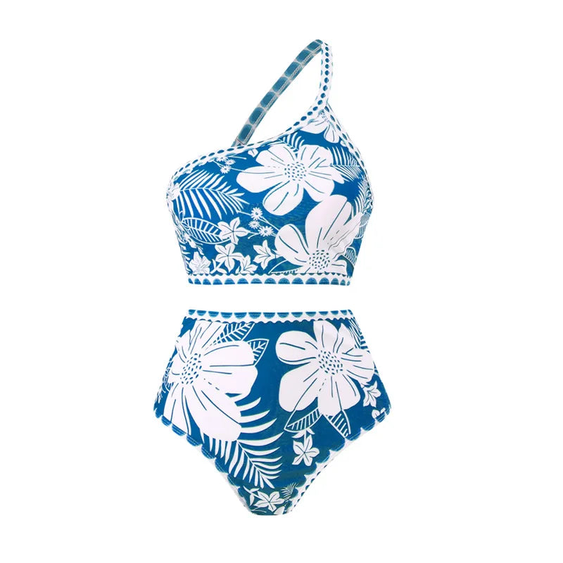 Vintage Floral Print Bikini High Waist V-Neck Sexy Swimsuit Fashion 2024 Straps Irregular Cover Up Elegant Women Swimsuit