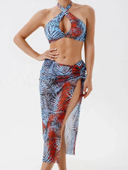 Halter Cross Bikini 2024 Hollow Swimsuit & Beach Dress 3 Piece Sexy Swimwear Women Bathing Suit Padded Beachwear Swimming Summer