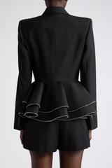 Sage Peplum Ruffle Blazer In Black