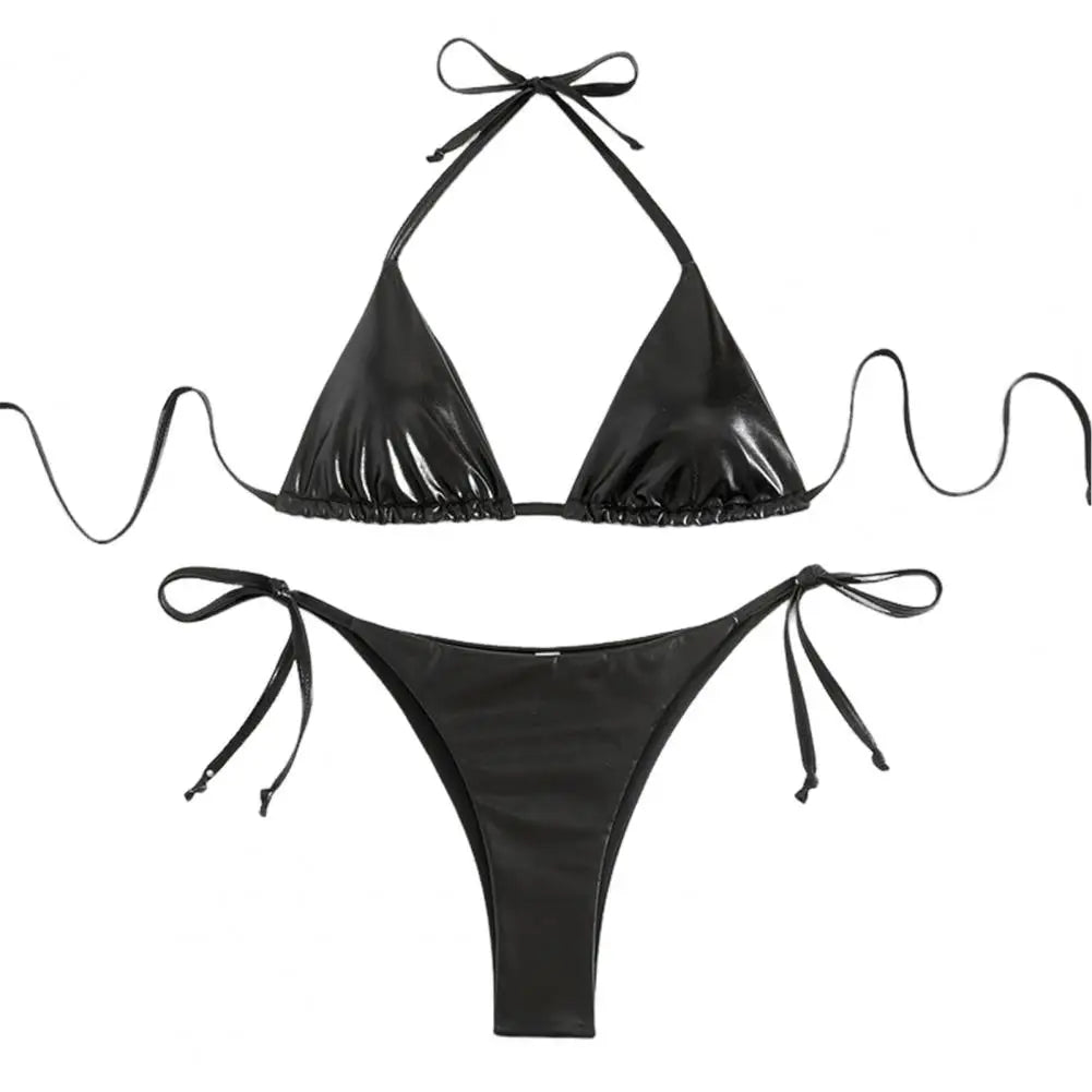Bikini Women Swimsuit 2024 New Gold Halter Lace Up Bikinis Set Sexy Swimwear Beach Cover Up 2 Piece Beach Bathing Suit Female