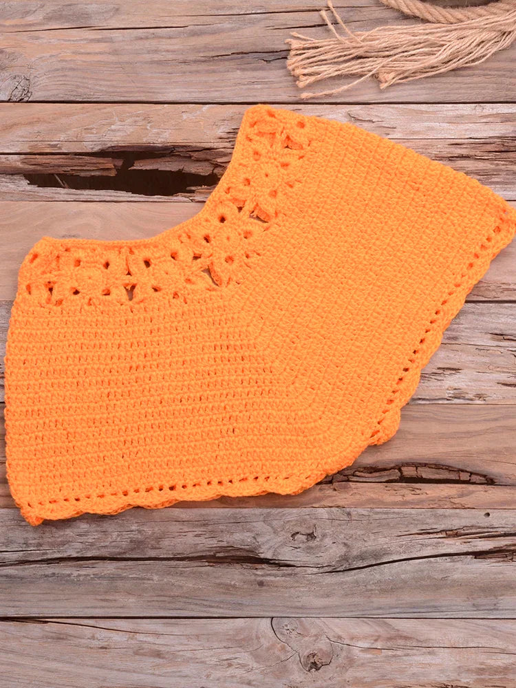 Bikini 2022 knitting Swimsuit Crochet Bikini Bohemia Style Off Shoulder High Neck Bathing Beach Bikinis Handmade Crochet Bikini