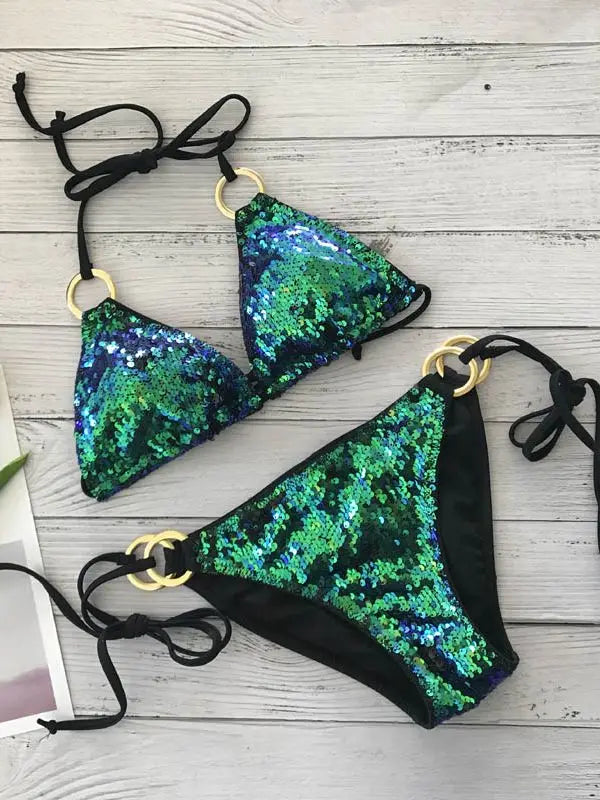 2022 New Sexy Bikinis Sequins Golden Color Women Bandage Bikini Set Push-up Padded Bra Swimsuit Suit Swimwear 2570