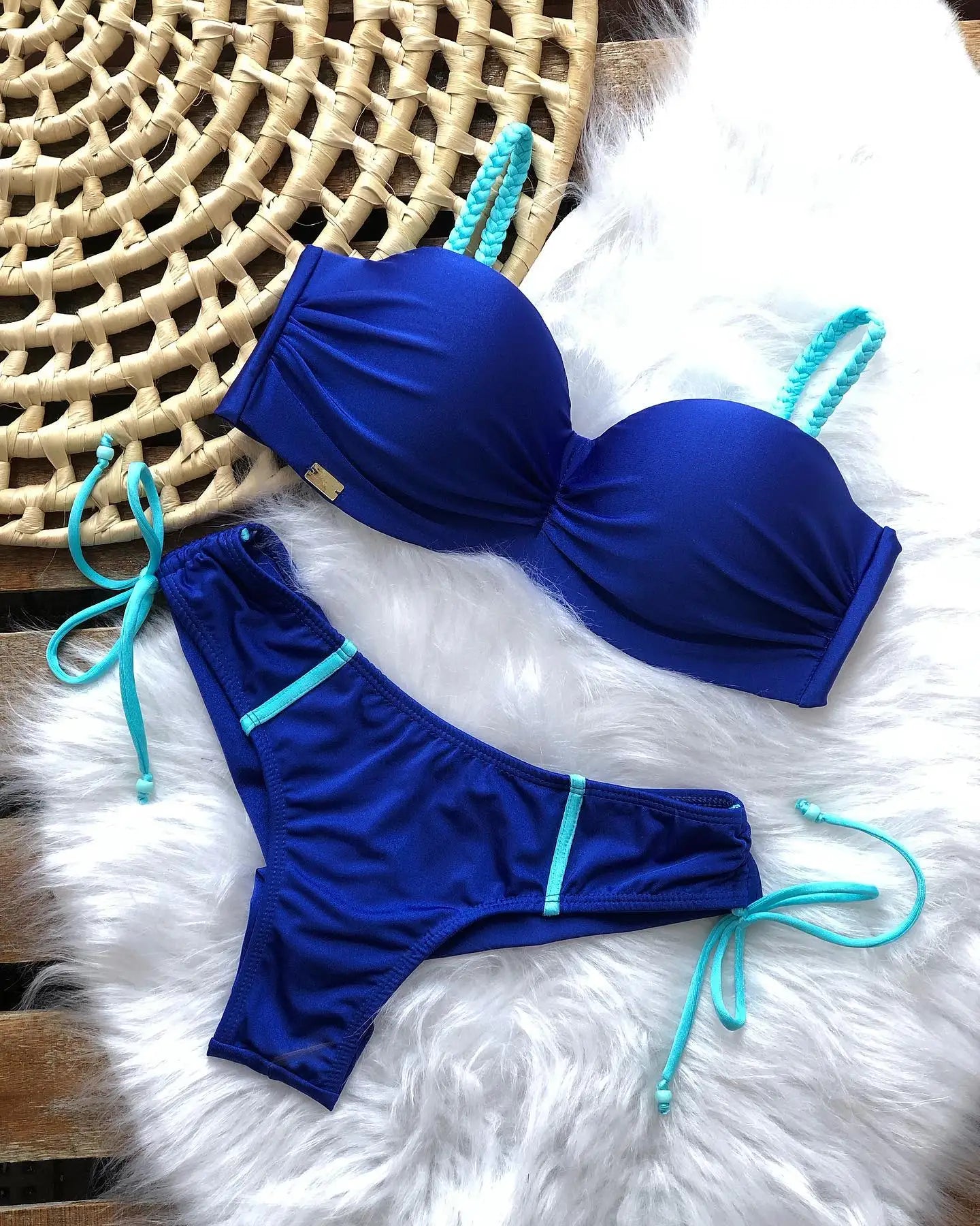 Sexy Bikinis Sets Push Up Women's Swimsuit Tie Side G-String Vintage Solid Swimwear Chest Pad Summer Beachwear Bathing Suit