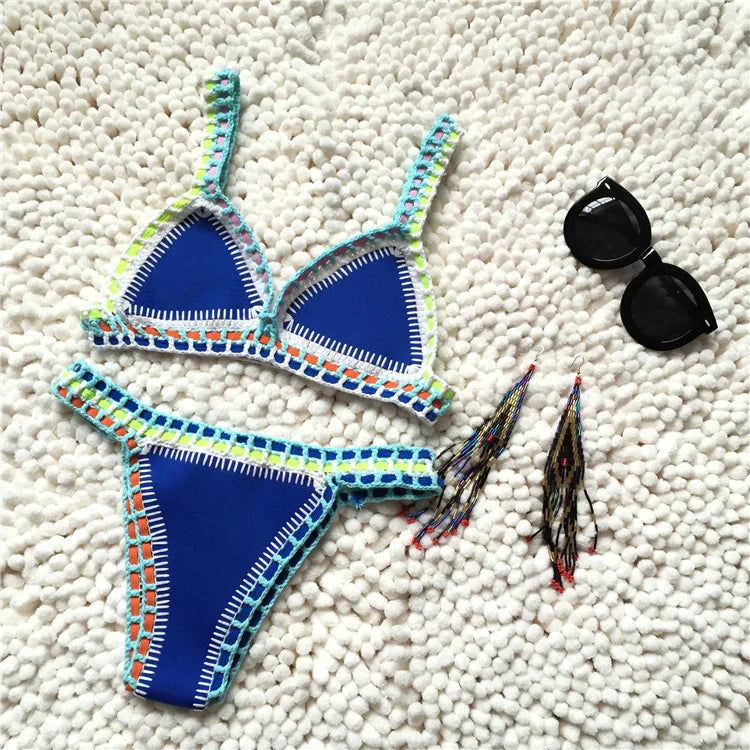 Knitted Bikini 2024 2-piece Swimsuit for Women,summer Beach Vacation Bathing Suit,sexy Triangle Cup V-neck Suspender Swimwear