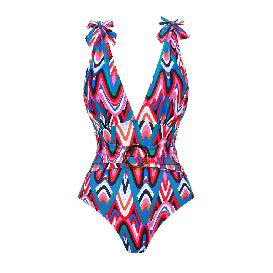 One Piece Swimsuit Bow Tie Shoulder Strap Swimwear Women Tassel Skirt Beachwear Luxury Bathing Suit 2024 New Beach Wear Vacation