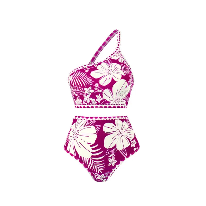 Vintage Floral Print Bikini High Waist V-Neck Sexy Swimsuit Fashion 2024 Straps Irregular Cover Up Elegant Women Swimsuit