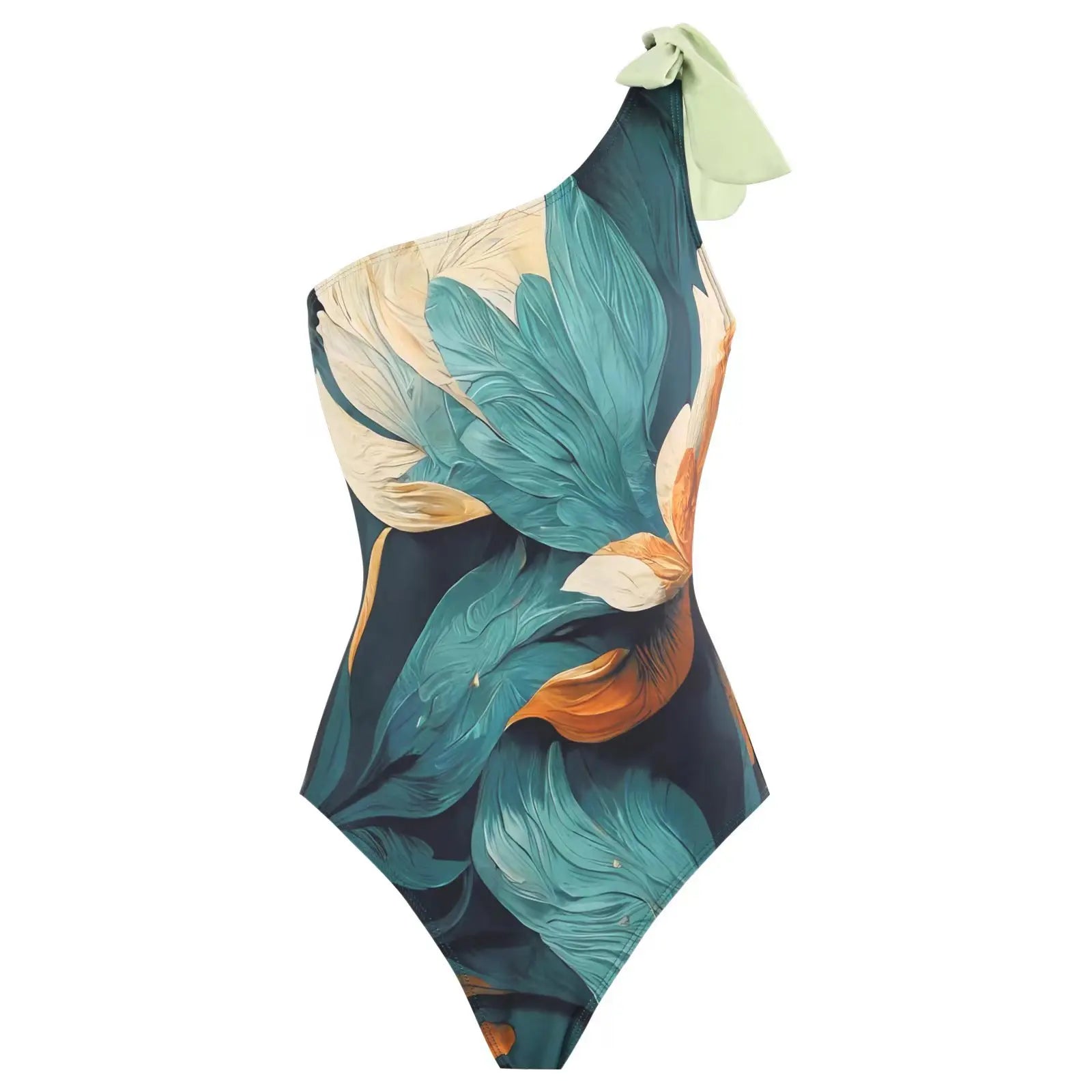 Sexy One Shoulder Printed Swimwear Women 2023 Vintage High Waisted One Piece Swimsuit with Cover Up for Beach Vacation, Swim