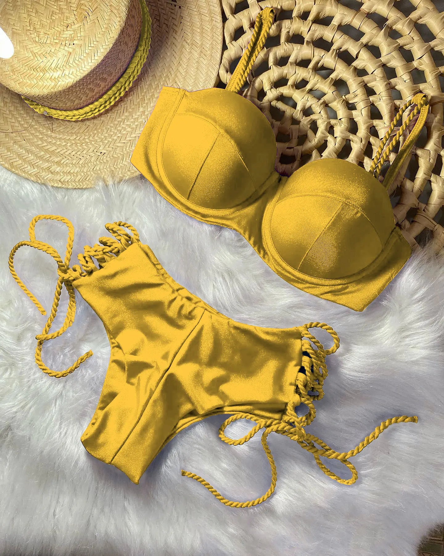 Sexy Bikinis Sets Push Up Women's Swimsuit Tie Side G-String Vintage Solid Swimwear Chest Pad Summer Beachwear Bathing Suit