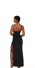 Maxikleid mit One-Shoulder-Träger und hohem Schlitz