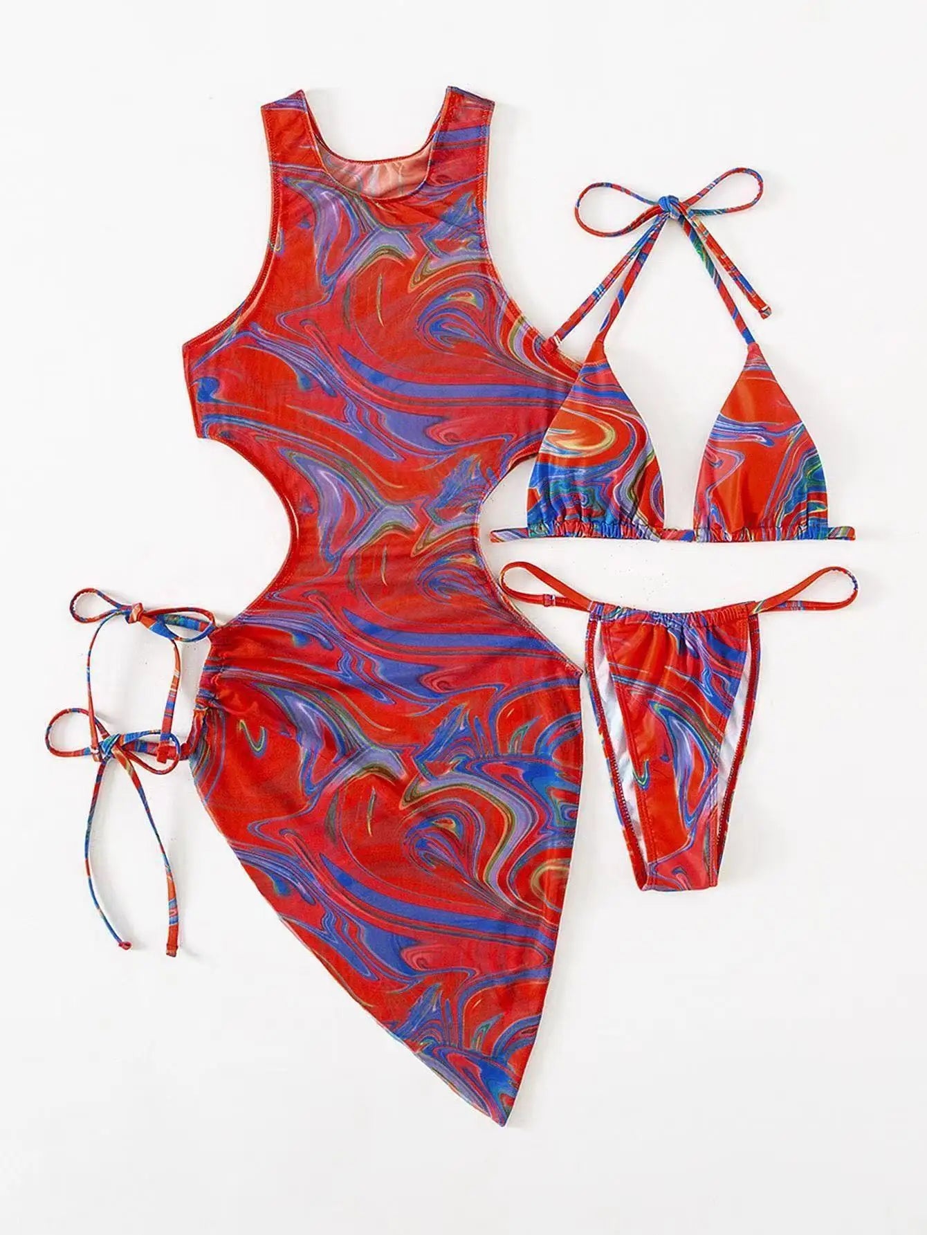 Sexy Three Pieces Bikini Set Leopard Halter Women Swimsuit 2023 New With Beach Cover Up Backless Bandage Swimwear Bathing Suit