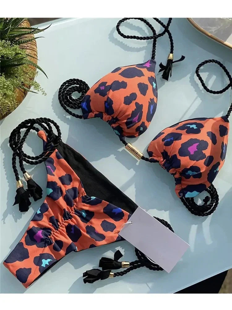 Sexy Swimsuit Women Triangle Bikinis Set Thong Bandage Swimsuits Solid Color Bath Suit Two Piece String Swimear Beach Wear