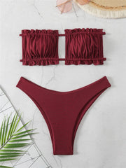 Back Lace Up Bikinis 2024 Women Solid Sexy Hollow Out Swimwear Female Beachwear Swimsuit Female Bathers Bathing Swimming Suit