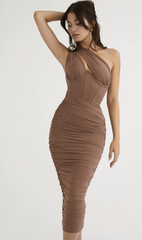 Leah Asymmetric Cutout Midi Dress