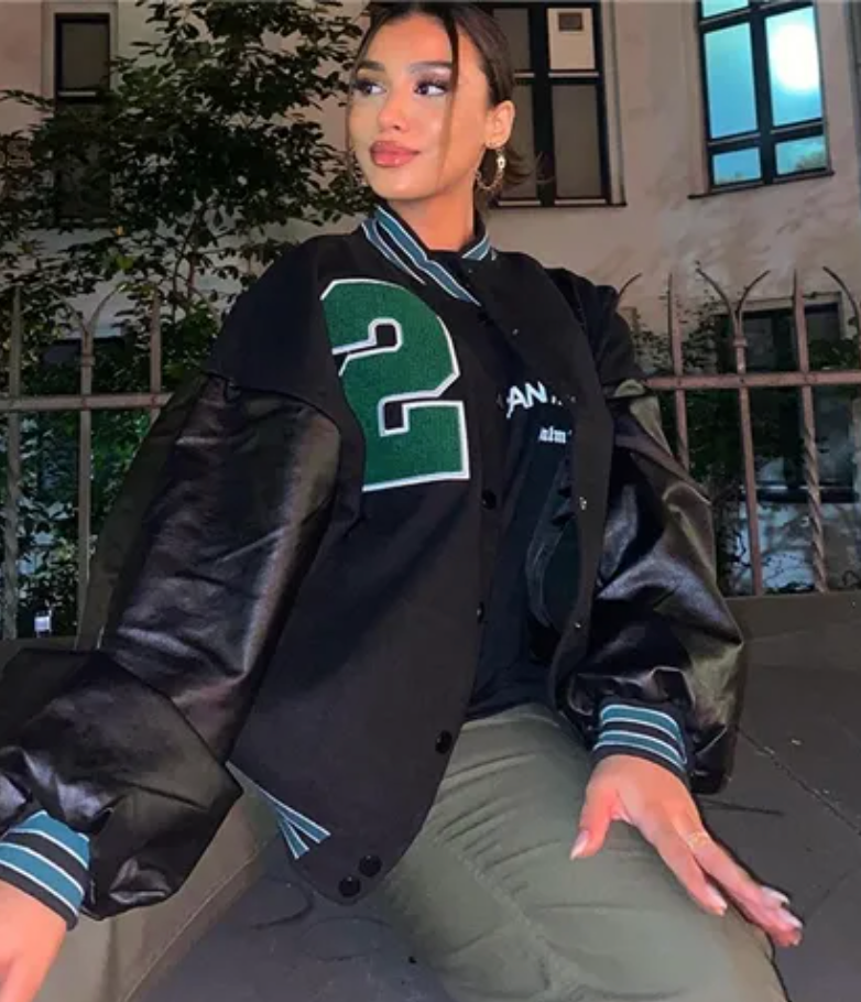 Pu Sleeve Oversized Varsity Jacket