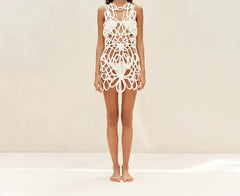 Solid Color Bikini and Crochet Dress Women Fashion Two Piece Outfits Swimsuit Luxury Swimwear Vacation Bathing Suits 2024