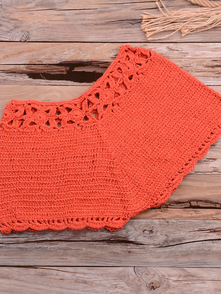 Bikini 2022 knitting Swimsuit Crochet Bikini Bohemia Style Off Shoulder High Neck Bathing Beach Bikinis Handmade Crochet Bikini