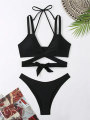 Bikini Women Swimsuit 2024 New Solid Sling Lace Up Bikinis Set Sexy Thong Swimwear Summer Two Piece Beach Bathing Suit Female
