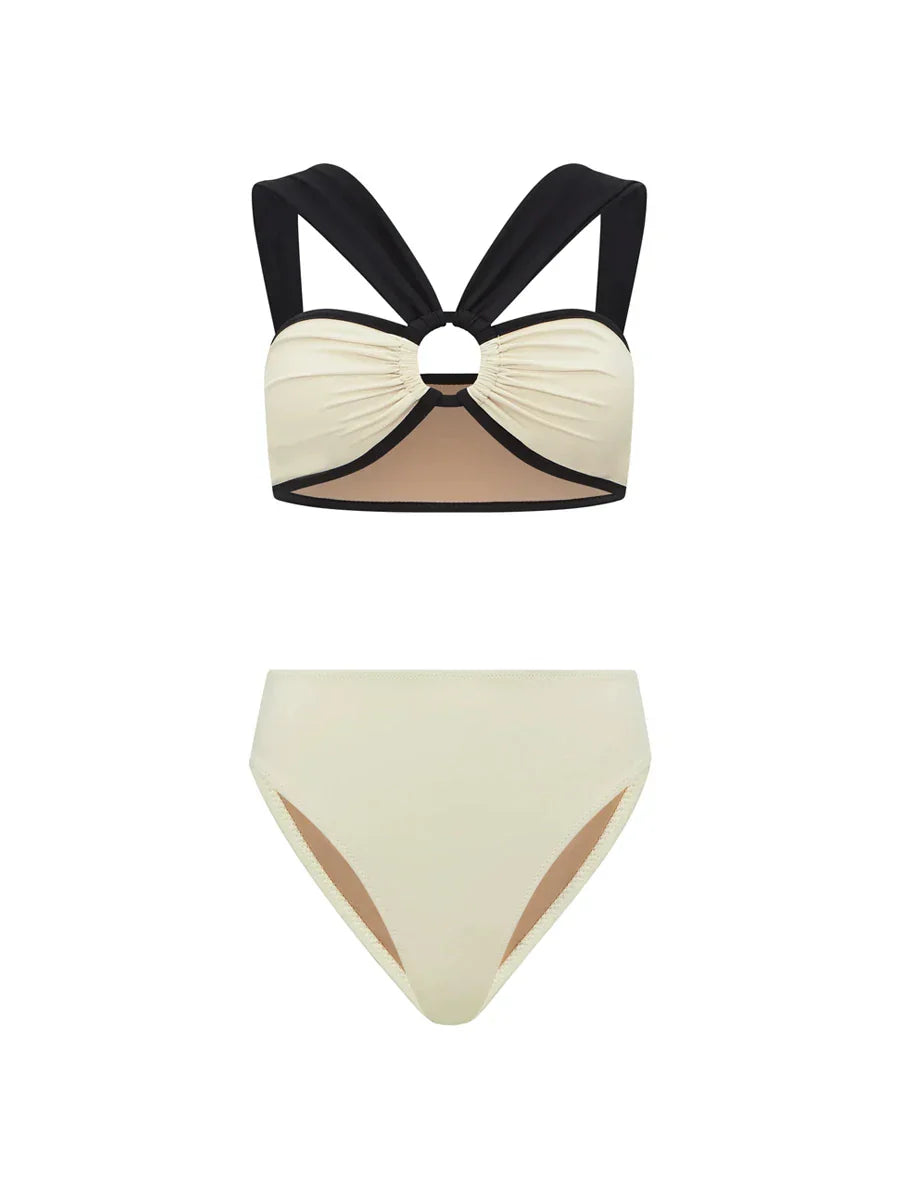 Milky White One-piece Swimwear Design Cut-out Stylish Elegant Swimsuit Body Fit Summer Vacation Seaside Swimsuit And Cover Up