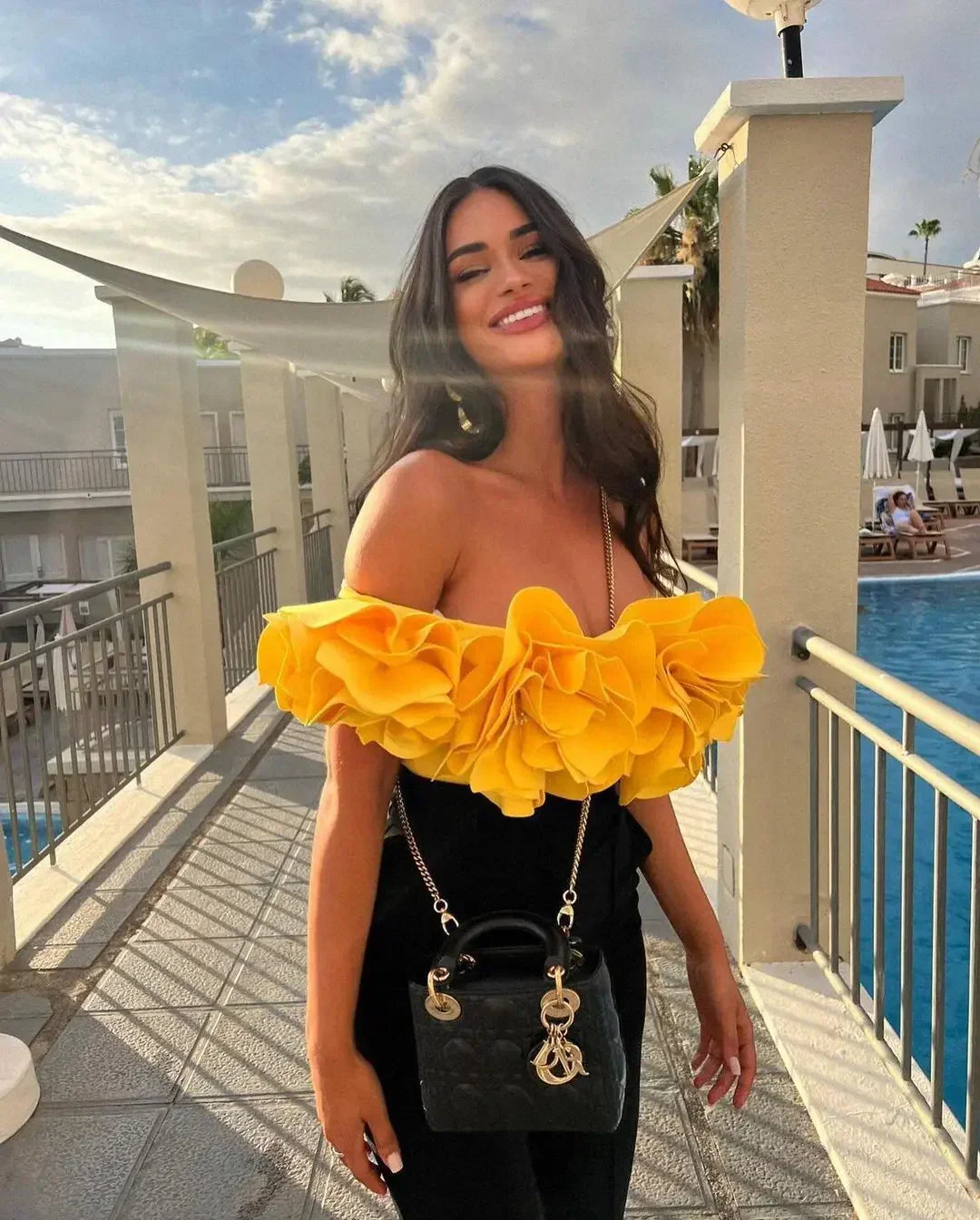 Solid Yellow 2024 Women Sexy 3D Flower One Piece Swimsuit Swimwear Off Shoulder Beachwear Summer Monokini Surf Wear Bathing Suit