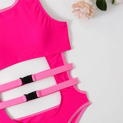 Sexy Rose Red Cut Out Monokini Swimsuit One Piece Swimwear Woman 2024 Bandage Bathers High Cut Bathing Swimming Suit for Women
