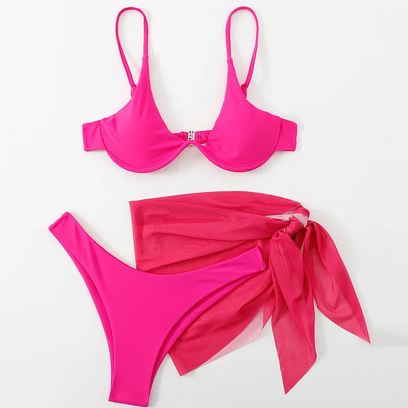 Tie Dye Bikini 2022 Skirts 3 Pieces Set Push Up Swimsuit Women Underwired Swimwear Female Sexy Bathing Suit Beach Wear