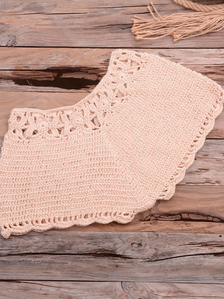 Bikini 2022 knitting Swimsuit Crochet Bikini Bohemia Style Off Shoulder High Neck Bathing Beach Bikinis Handmade Crochet Bikini
