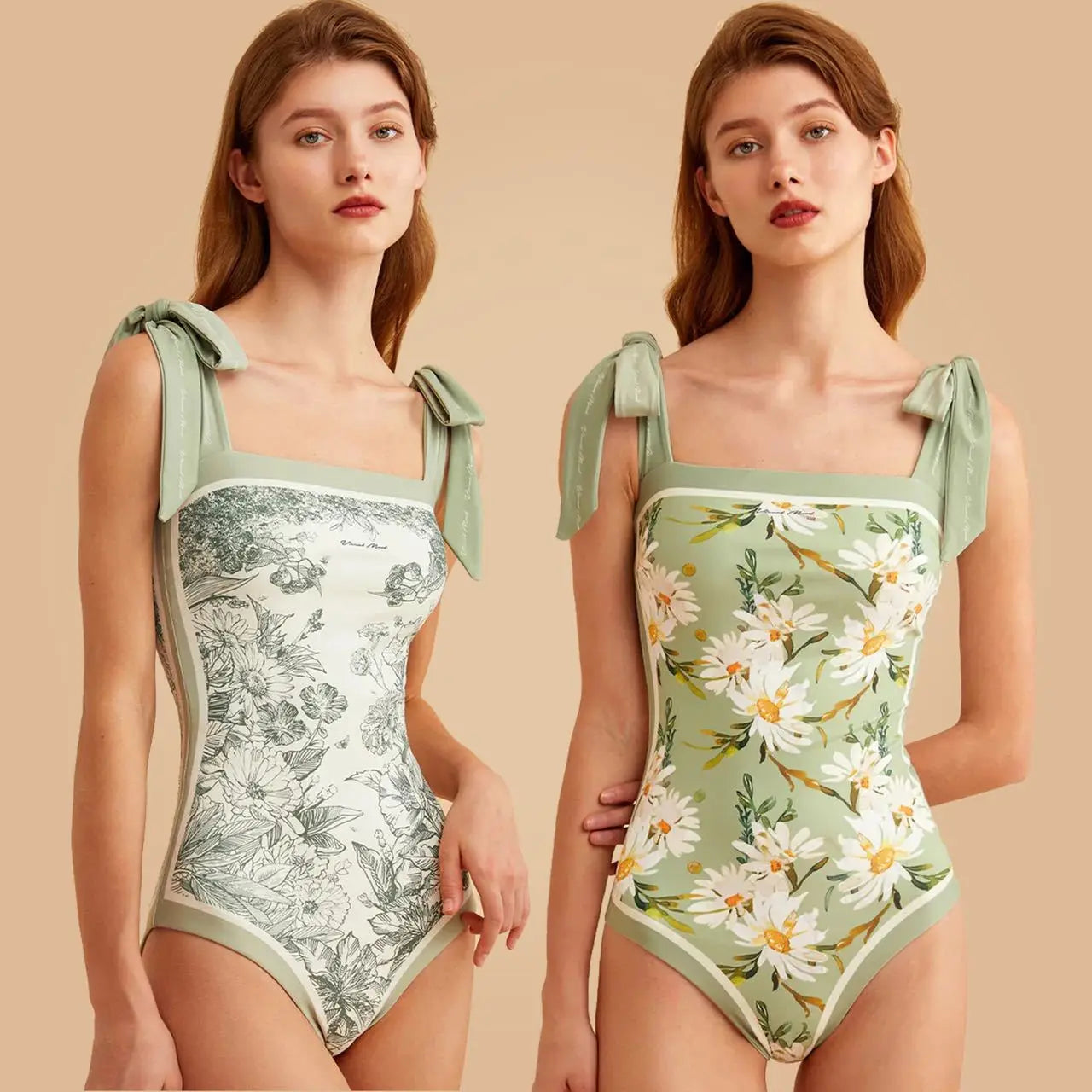 New Vintage Printed Double-sided Wear Swimming Bathing Suit Women Bandage Sexy One Piece Swimsuit Beachwear Swimwear Woman