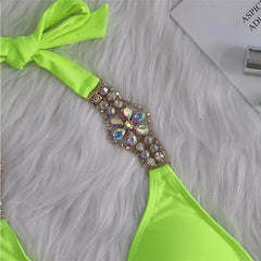 Summer Sexy Bikinis Swimsuits With Rhinestones Women's Swimwear Female Push Up Bikini Beach Swim Wear Bathing Suits Pool Bather