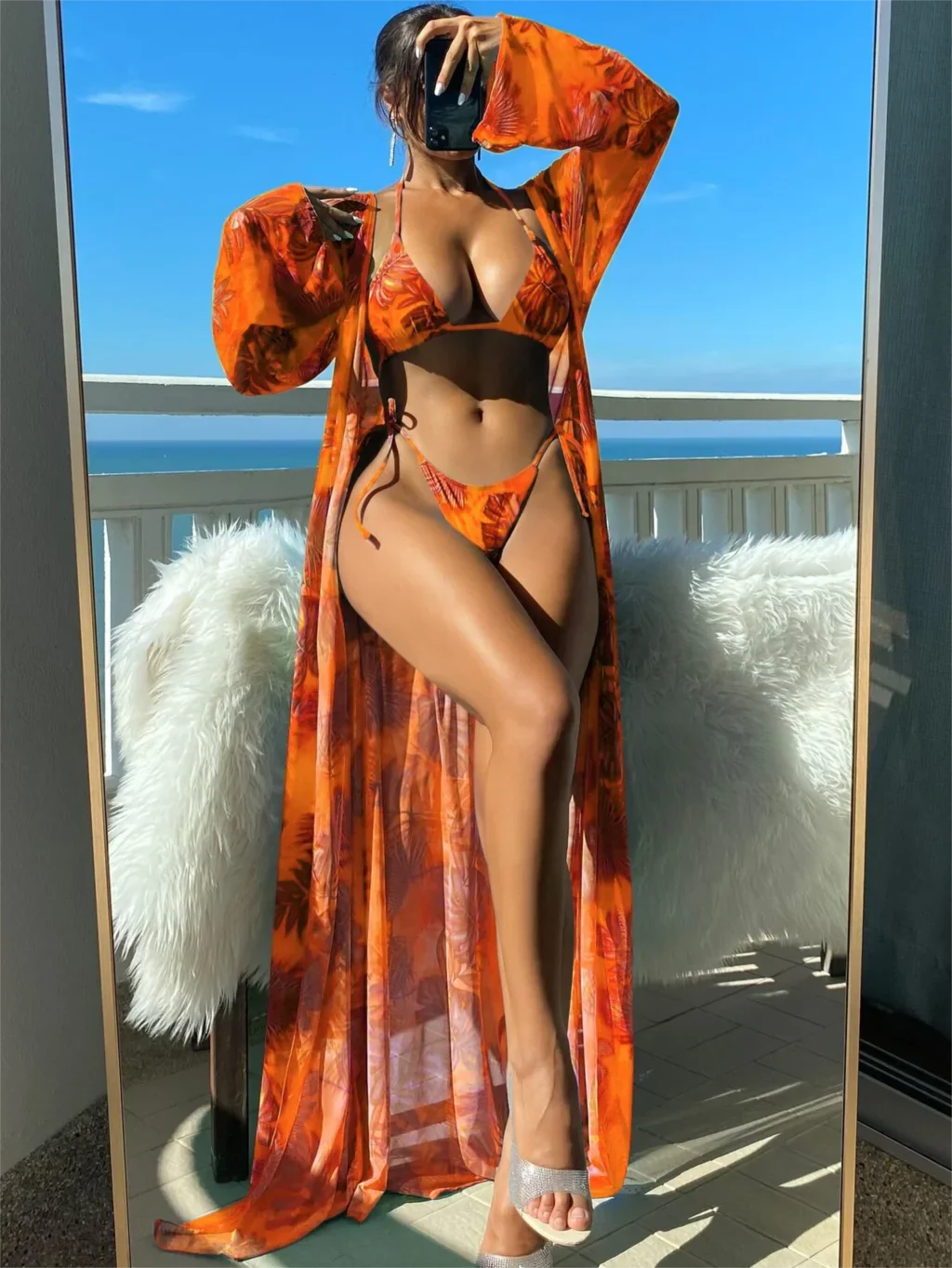 3 Pieces Triangle String Bikini 2024 Swimsuit Women & Kimono Swimwear Female Sexy Bathers Bathing Swimming Swim Suit Beachwear