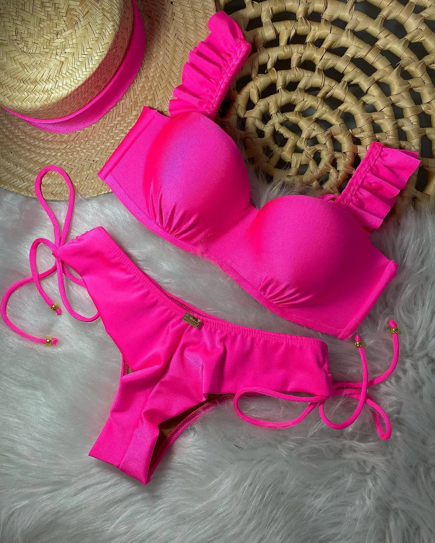 Sexy Bikinis Sets Push Up Women's Swimsuit Tie Side G-String Vintage Solid Swimwear Chest Pad Summer Beachwear Bathing Suit