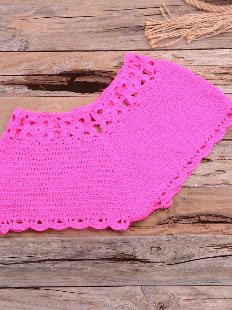 Bikini 2022 knitting Swimsuit Crochet Bikini Bohemia Style Off Shoulder High Neck Bathing Beach Bikinis Handmade Crochet Bikini