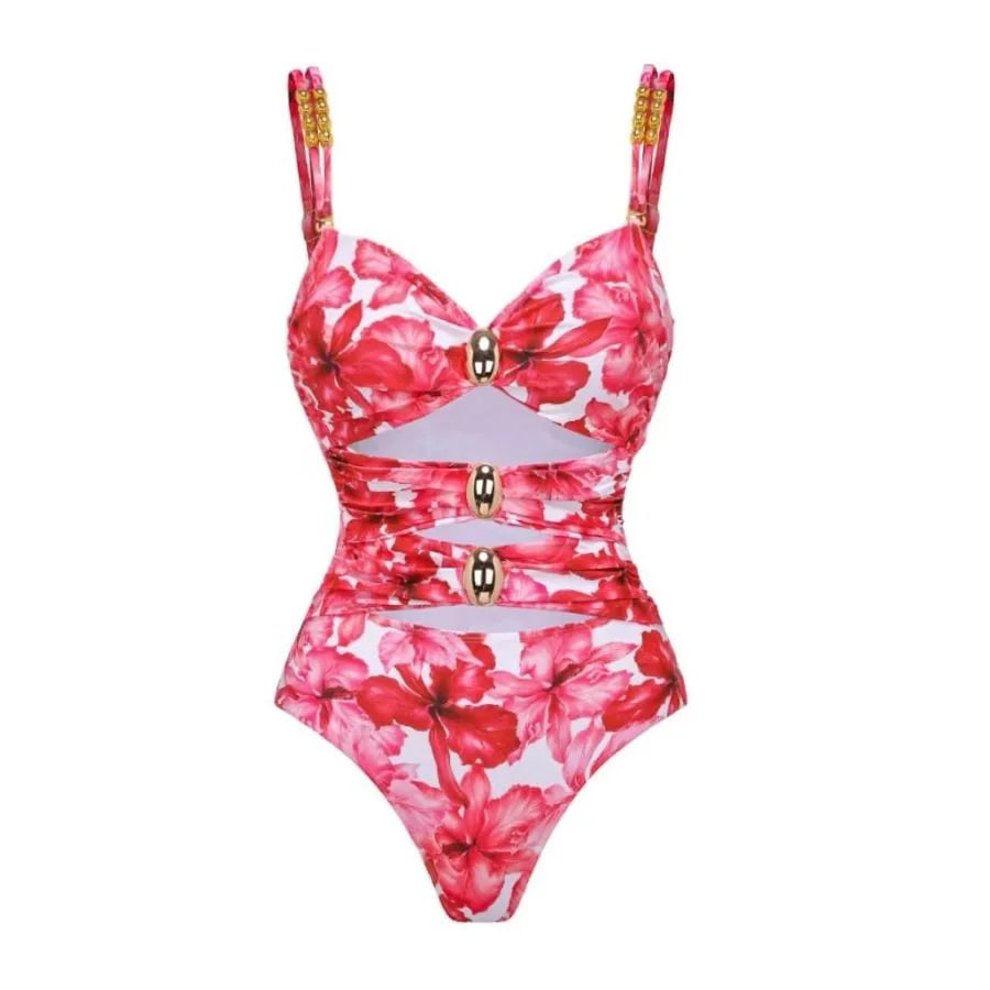 2024 High Quality One Piece Swimsuit Floral Ruffle Printed Push Up Women Bikini Set Swimwear Slimming Bathing Suit Beach Wear